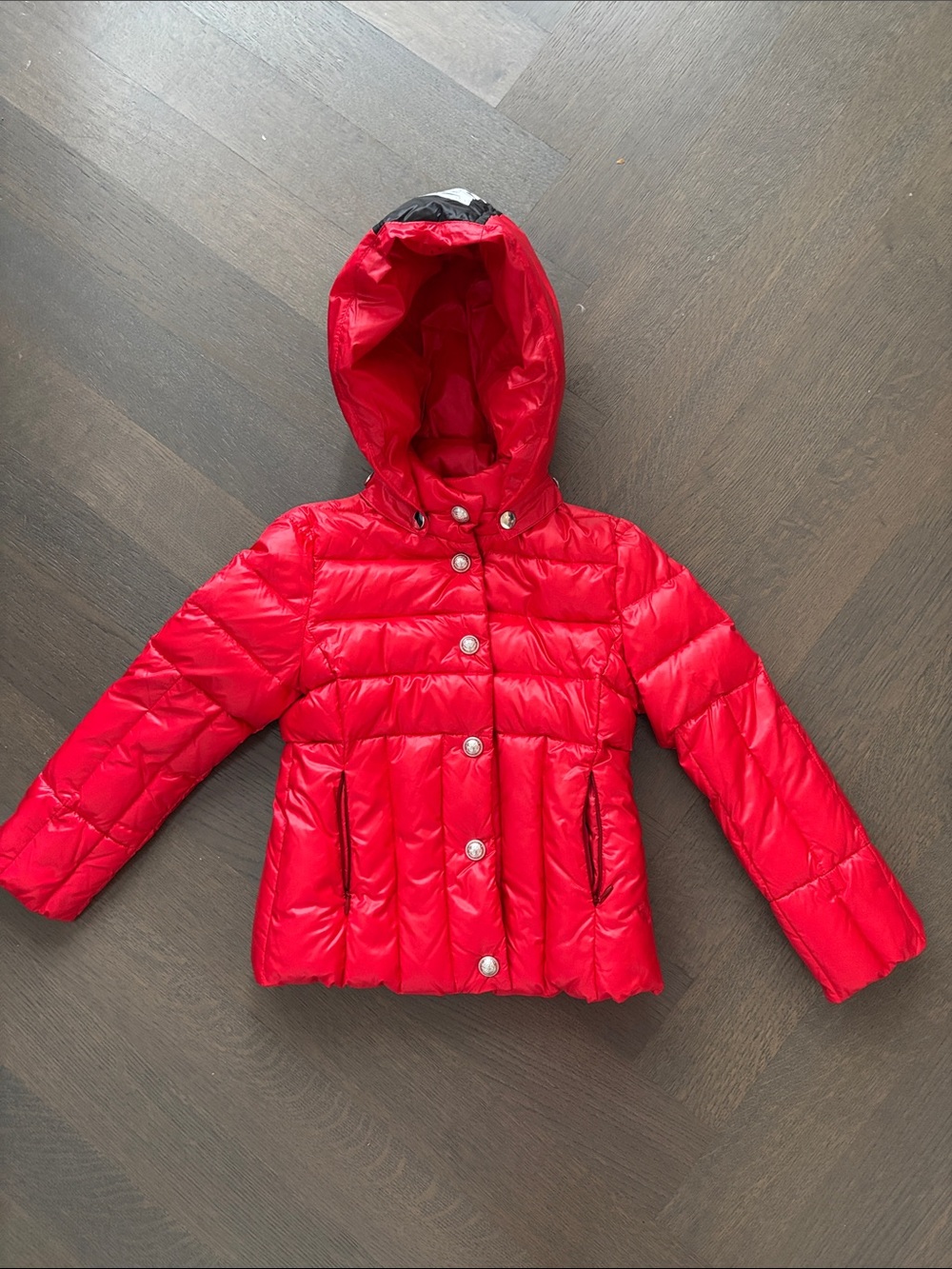 Balmain Paris Red Quilted Hooded Kids Jacket